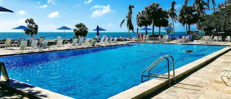 Our pool beside the ocean, lots of sun but plenty of shade as well.