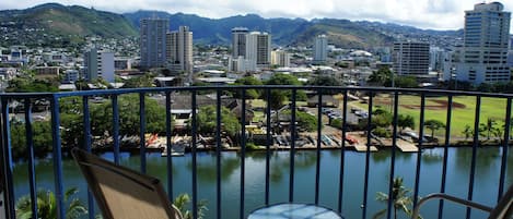 View of mountains, City and Canal from Lanai/balcony