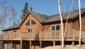 Front of the Lodge with a 74' Deck 
over looking Kabustassa Lake