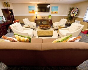 Common lounge area in the game room on the 3rd floor. Pool, air hockey, arcade
