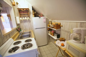 Fully stocked kitchenette for all your cooking & dining needs.