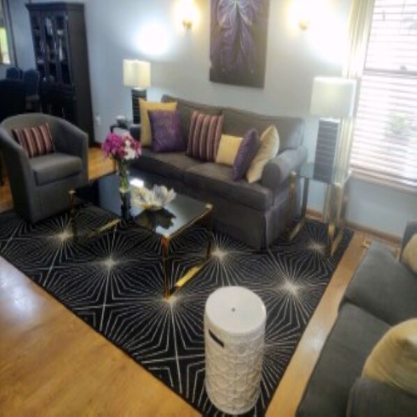 LILiving room, plush queen sleeper, ceiling fan plus central ac/ heat, F.P, 
