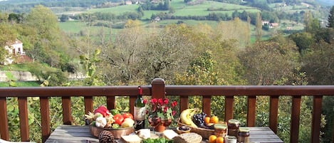 Lunch on the balcony looking over the valley and the village