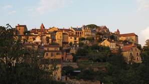 The village of Belves in the late afternoon sun, from the cottage balcony