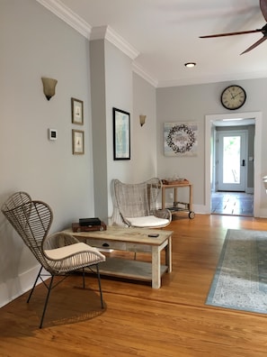 This is the dining room. The dining table is off to the right.