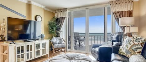 Living room with an ocean front view