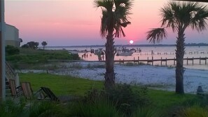 Sunset of bay off back deck