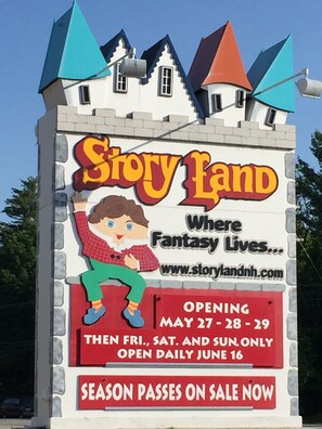 We are Directly across the street from StoryLand, Aquarium & Lagoon.   