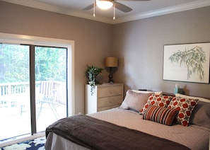 Bedroom with view of deck 
Kingsize bed
