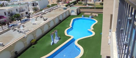 Swimming pool of Los Hibiscus - view from terrace