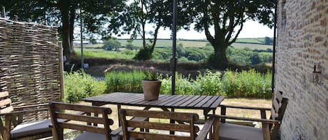 The outside seating area with wonderful views over the valley