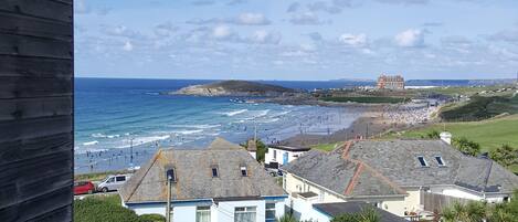 The vew from the balcony offers views across Fistral Beach