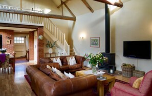 Spacious living room with dining area 