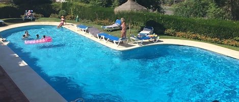 The heated swimming pool with superb mountain 
views