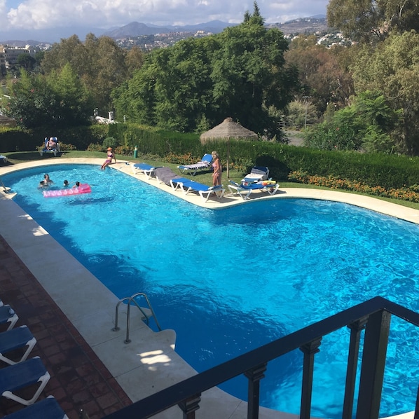 The heated swimming pool with superb mountain 
views