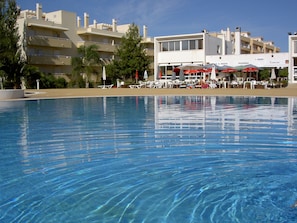 View of restaurant from other side of pool.