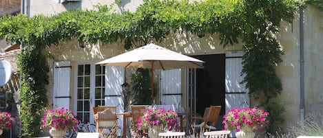 Back terrace and pool area