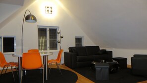 living room with design lamps and furniture