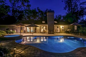 Back of house at night.