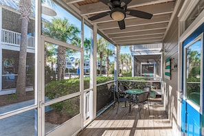 Just steps to the pool from your front porch.
