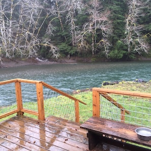 view from the back deck of the cabin. just a stones throw from river