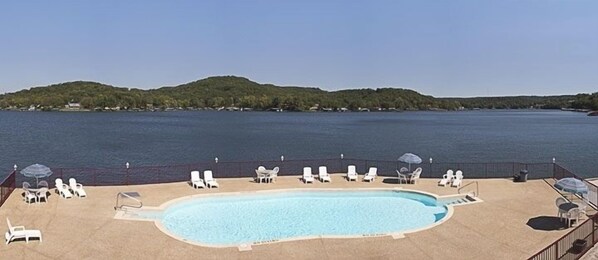 Pool right on the lake and heated