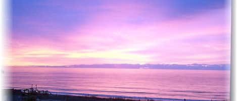 Sunrise on the balcony of our condo--311 B. Overlook ocean and pool. Great View!