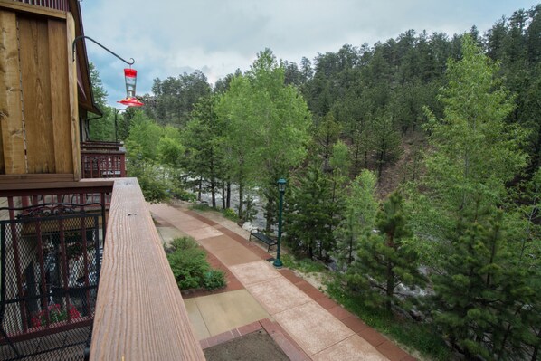 Deck overlooking the Riverwalk. There are not many rentals right on the river.