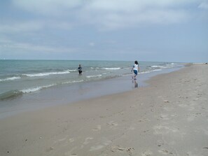 This Lake Michigan beach is a 300 Yard walk from the cottages