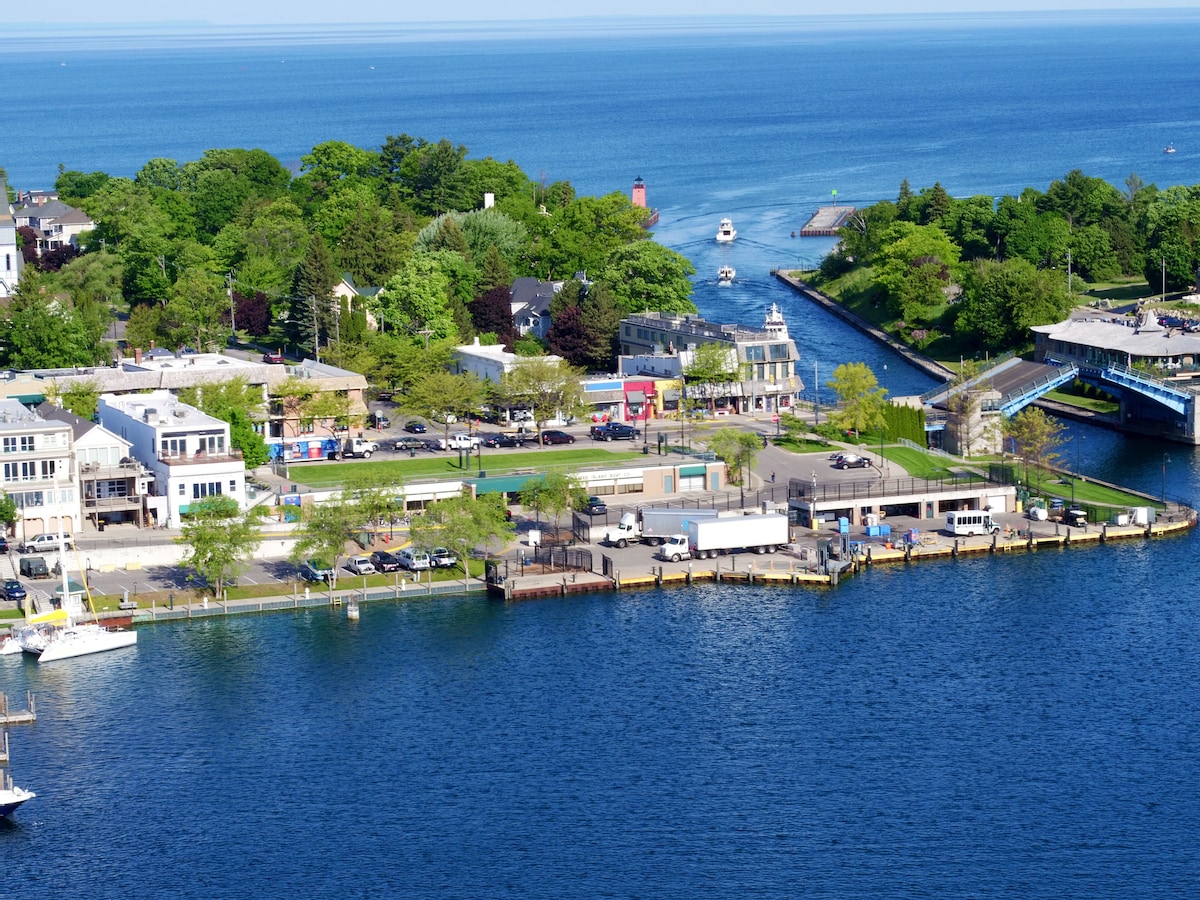 Fabulous view of Round Lake and Marina from covered deck