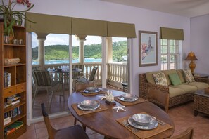 Dining area with a beautiful view of Cruz Bay