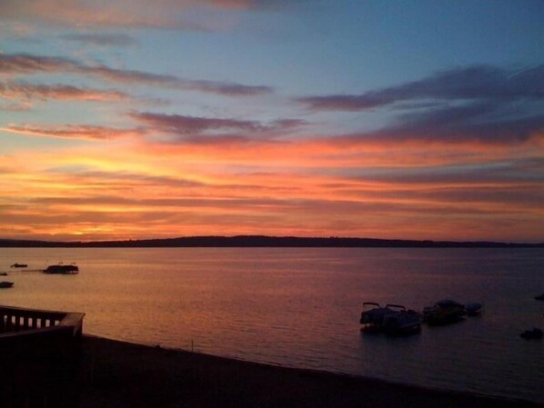 Stunning sunset from our private deck overlooking the East Bay.