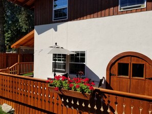 Fun "Hobbit Door" and private deck with bistro table for 2.