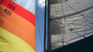 Sailing downwind with two sails. 