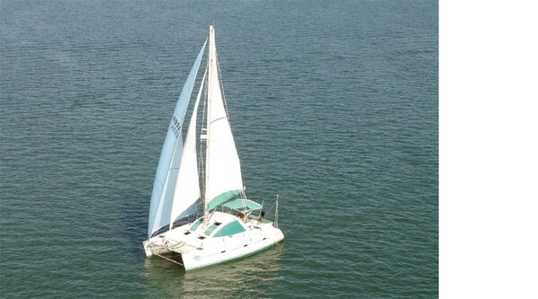 Trinity taking guests for a sail. 