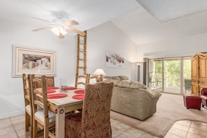Vaulted ceilings feel spacious especially with the wonderful view of the lake!