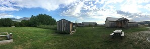 Yard, panoramic view from the driveway. 
