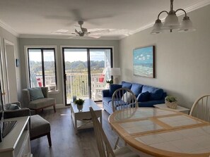 Living area with view from balcony