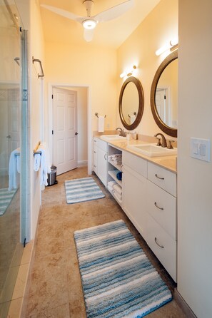 Master bath double vanity, private water closet