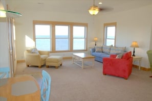 Large Living room with 180 degree views of the Pamlico Sound