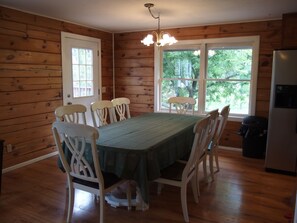 Dining room table seats 8 comfortably