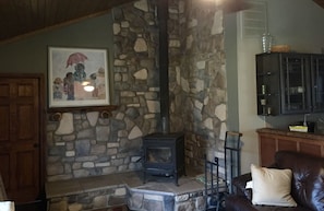 Living room with wood burning stove