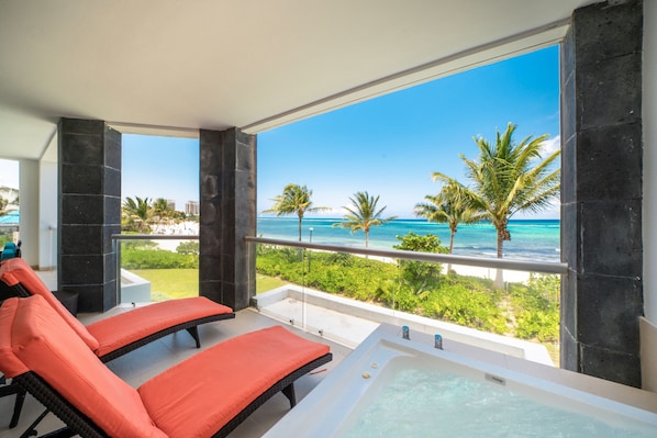 Your private ocean view terrace with Jacuzzi and patio table