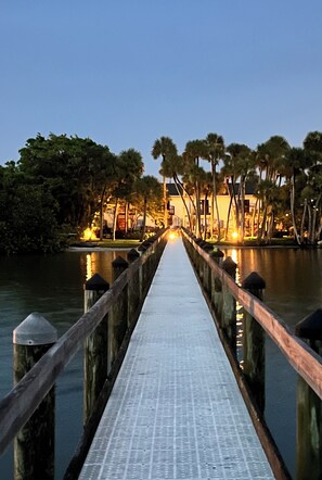 View of townhome and backyard from dock