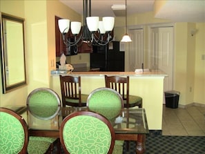 Dining table for up to 6 guests. Washer and Dryer just off of the kitchen.