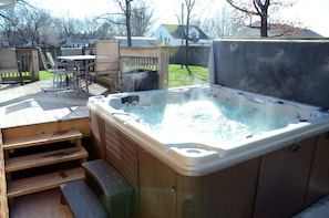 Semi-Private Hot Tub looking out over deck and yard!