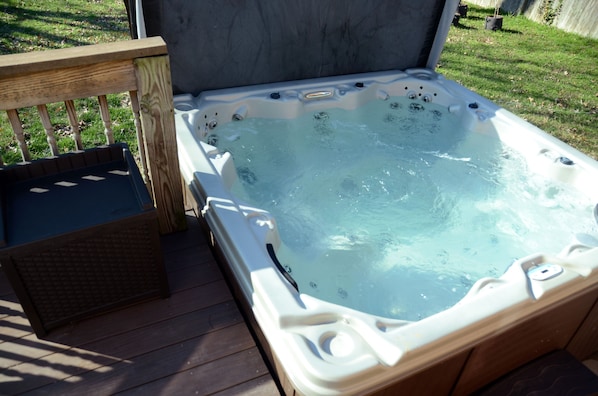 Another view of Semi-Private Hot Tub that seats 6 - 8 friends.