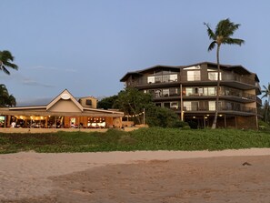 Our unit is in the building to the right, restaurant on the left, EPIC  beach