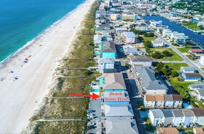 Aerial of building and beautiful coastline