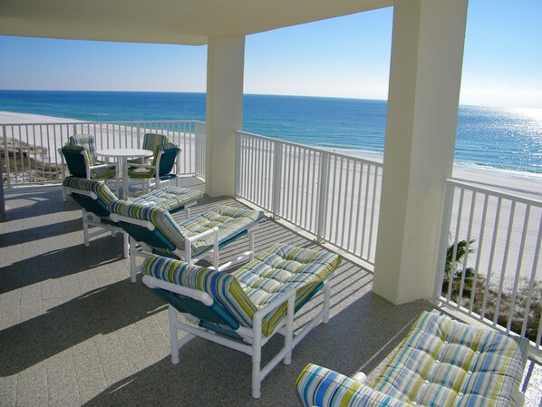Beach view from wrap-around balcony, Windward Pointe 601, Orange Beach, Alabama